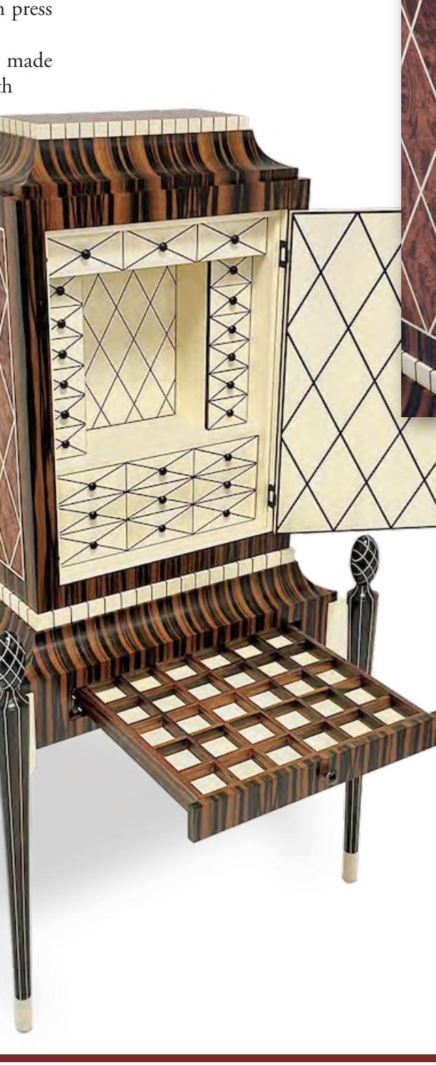 Dennis Zongker Art Deco jewelry cabinet, Macassar Ebony with American Holly inlay
